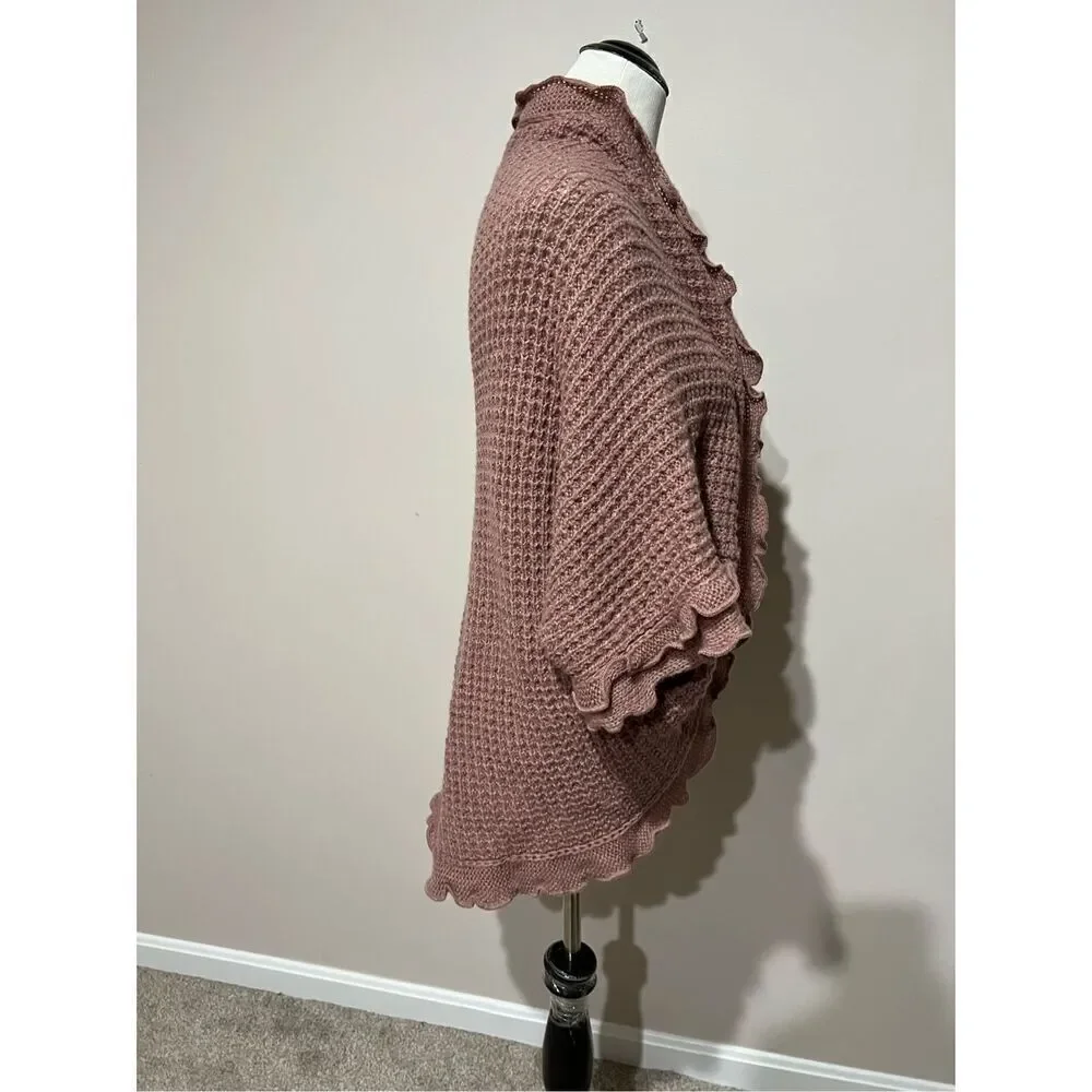 Anthropologie moth cardigan sweater scalloped edge waffle knit boho size S